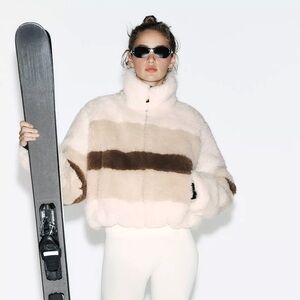 Zara Cream and Brown Ski Jacket